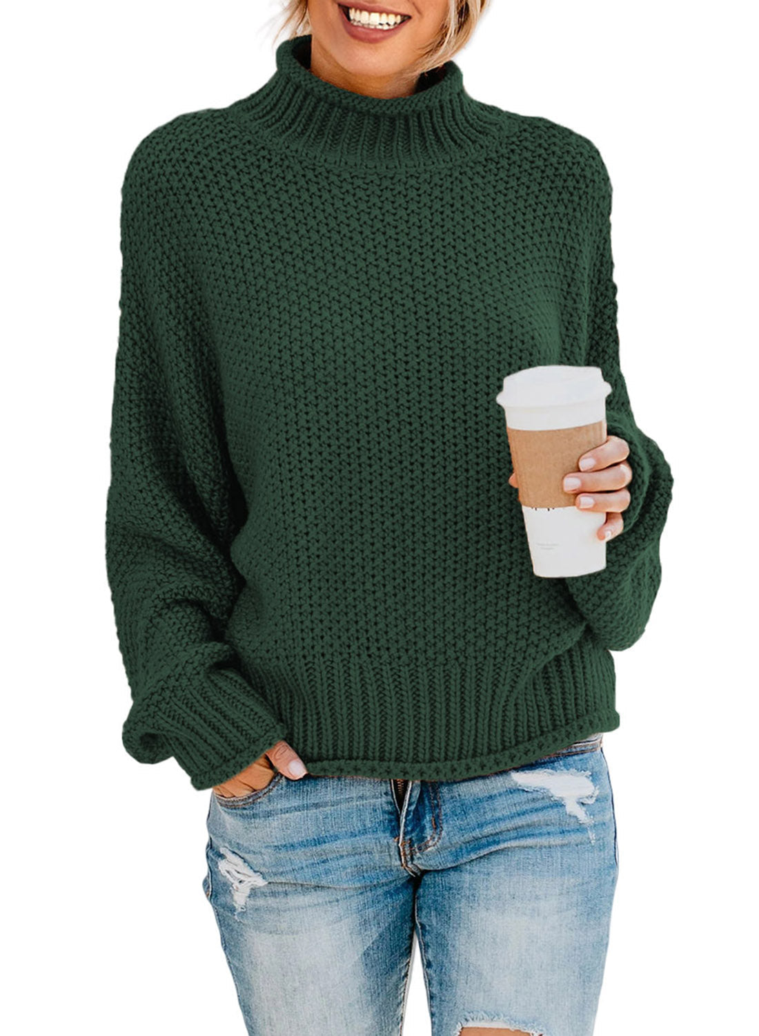 Women's Fashion Cable Knit Turtleneck Sweater Casual Thick Tops Long Sleeve Pullover
