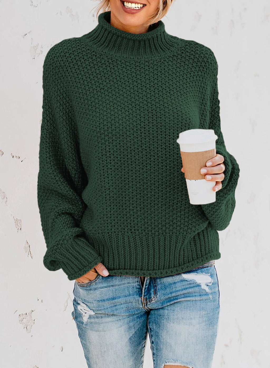 Women's Fashion Cable Knit Turtleneck Sweater Casual Thick Tops Long Sleeve Pullover