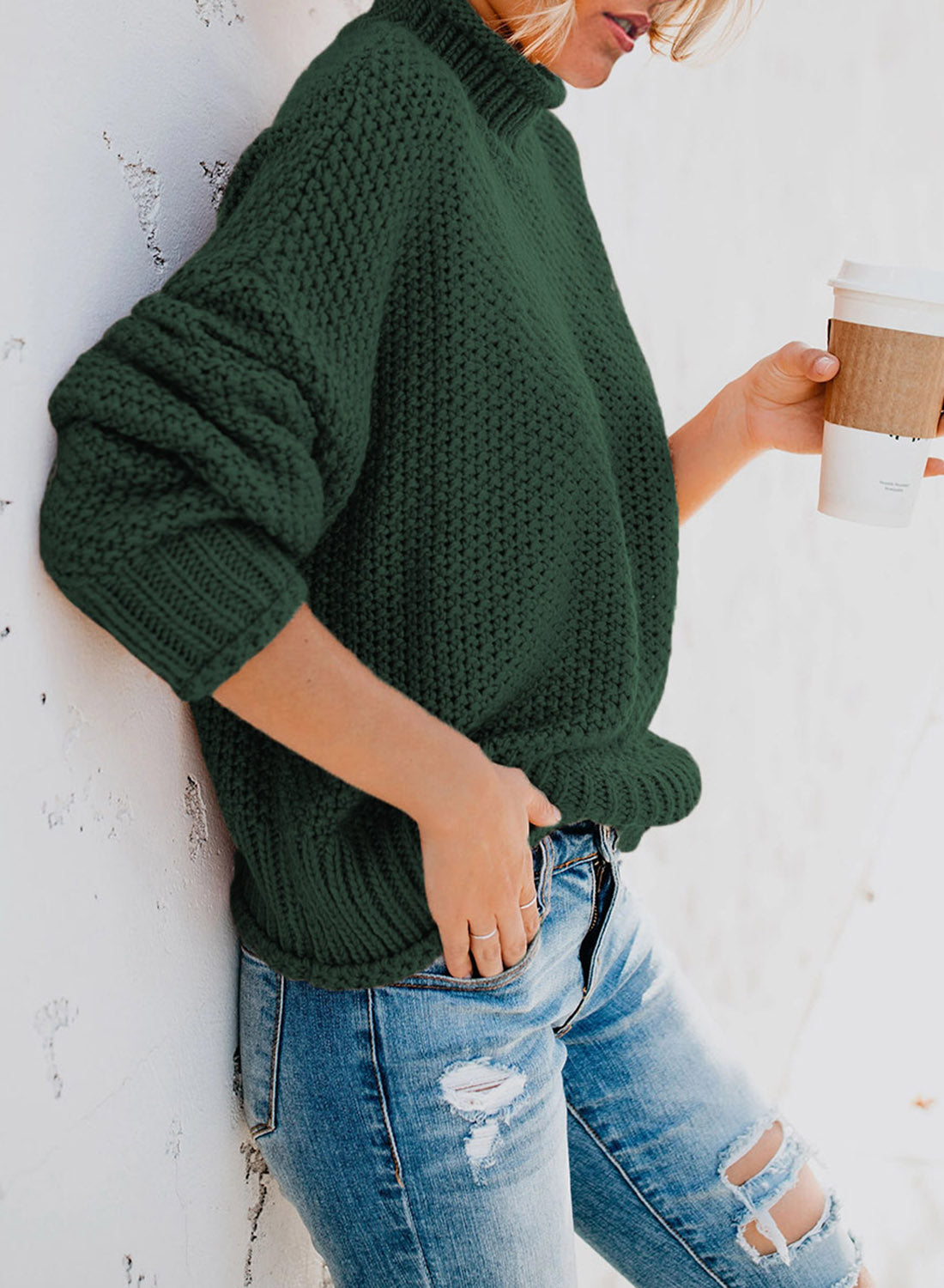Women's Fashion Cable Knit Turtleneck Sweater Casual Thick Tops Long Sleeve Pullover