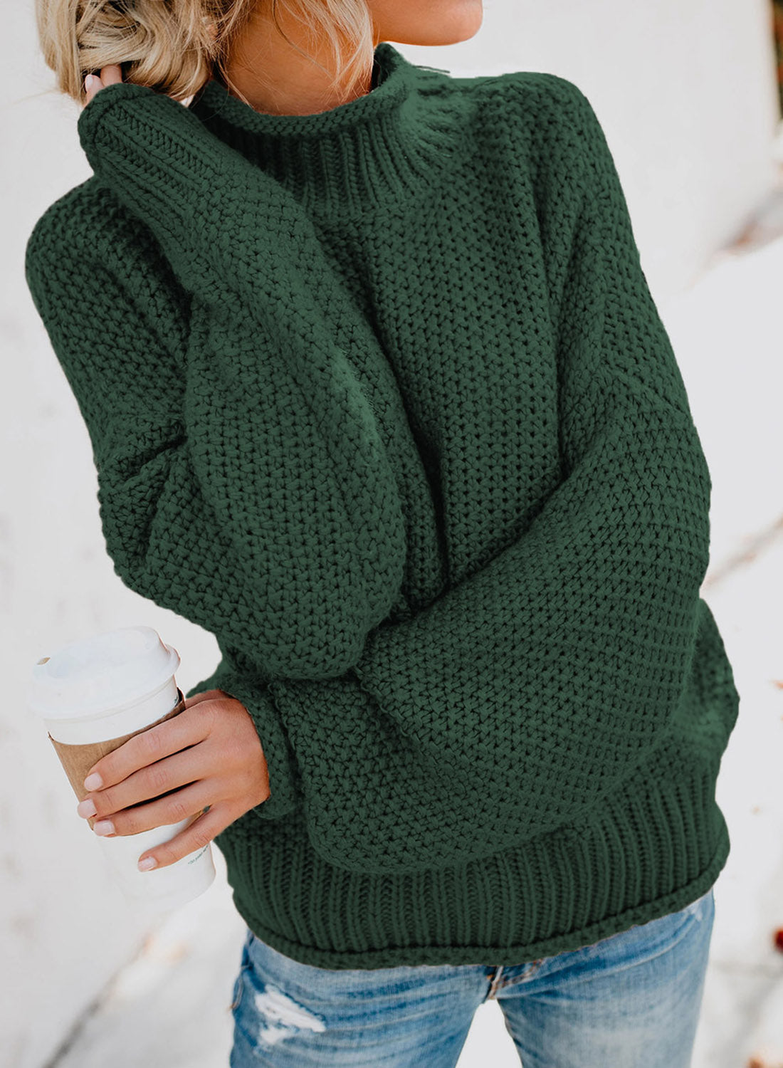 Women's Fashion Cable Knit Turtleneck Sweater Casual Thick Tops Long Sleeve Pullover