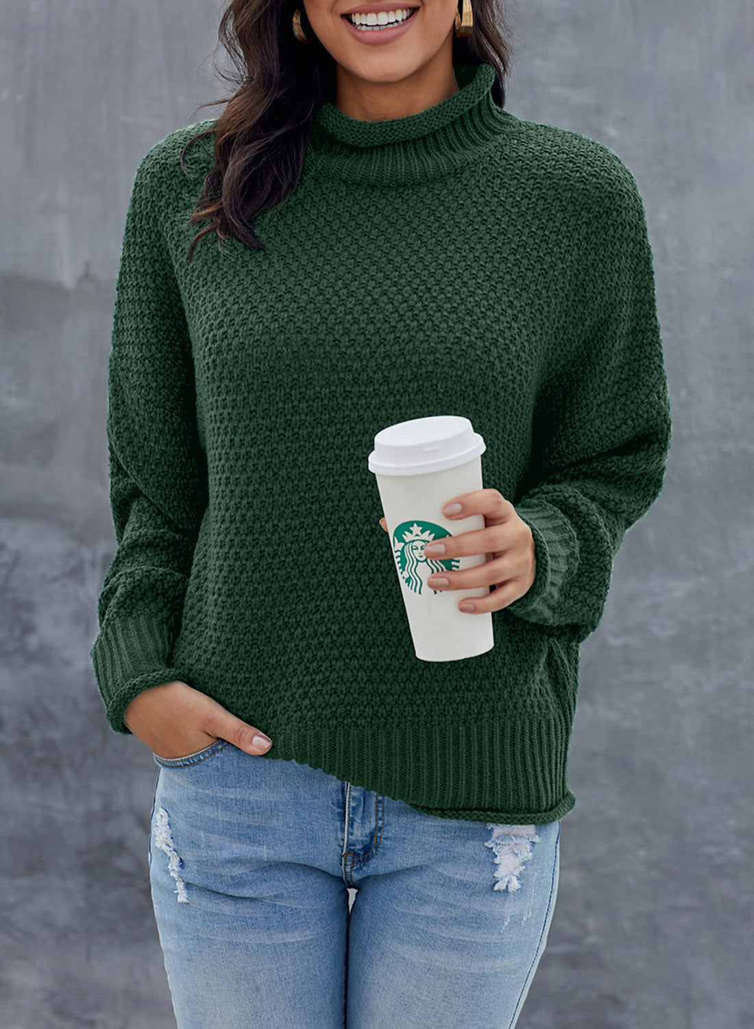 Women's Fashion Cable Knit Turtleneck Sweater Casual Thick Tops Long Sleeve Pullover