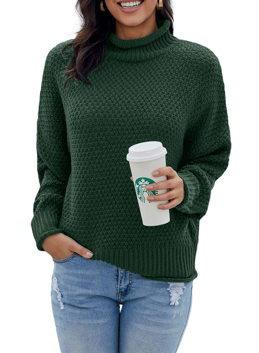 Women's Fashion Cable Knit Turtleneck Sweater Casual Thick Tops Long Sleeve Pullover