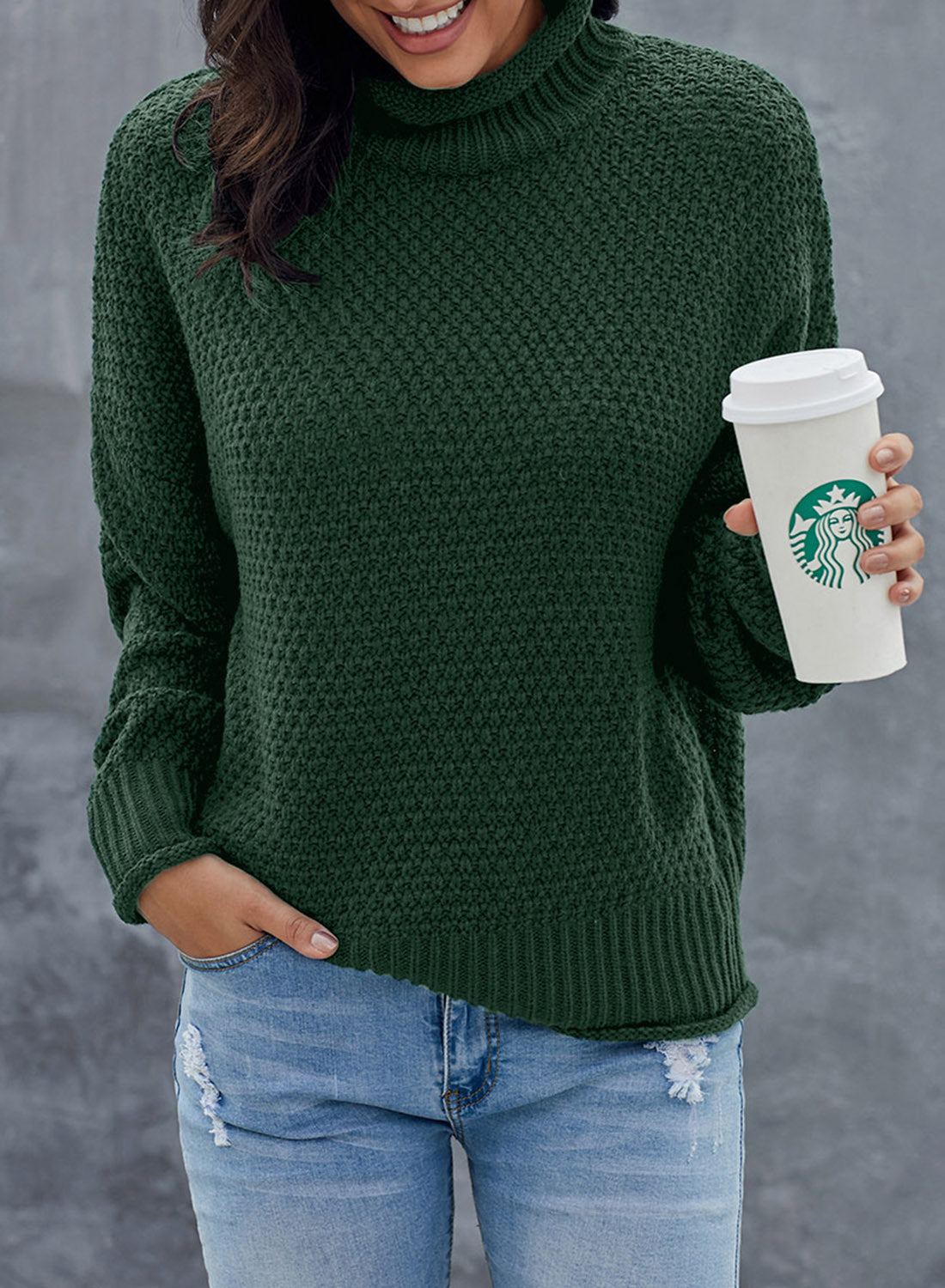 Women's Fashion Cable Knit Turtleneck Sweater Casual Thick Tops Long Sleeve Pullover