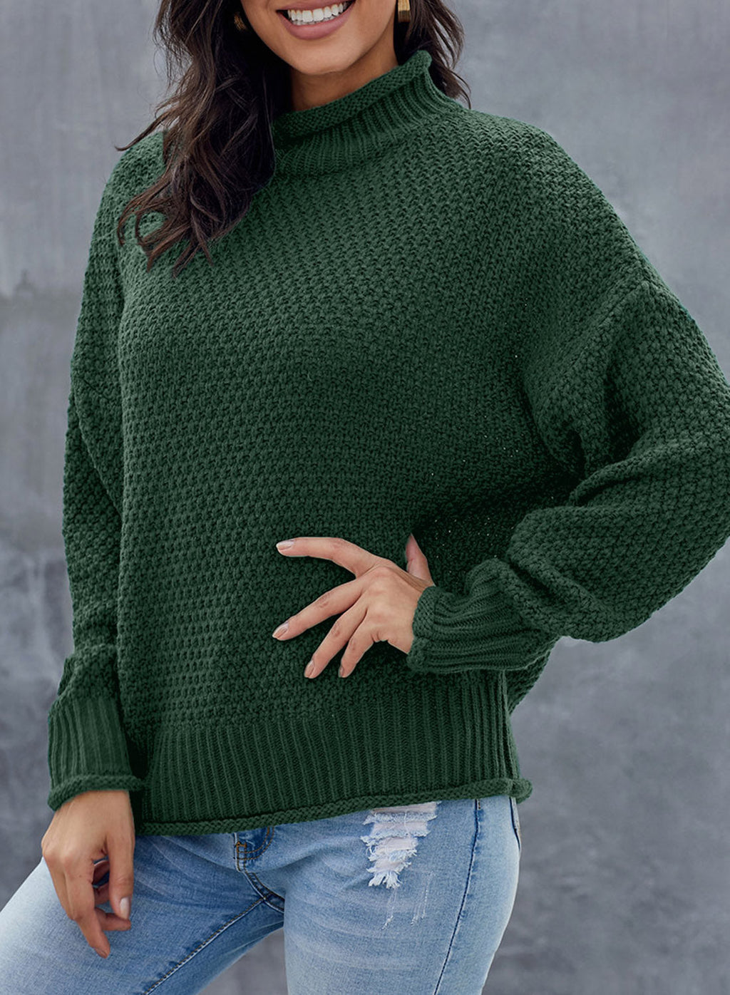 Women's Fashion Cable Knit Turtleneck Sweater Casual Thick Tops Long Sleeve Pullover