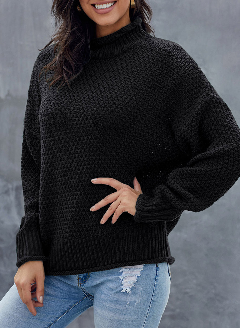 Women's Fashion Cable Knit Turtleneck Sweater Casual Thick Tops Long Sleeve Pullover