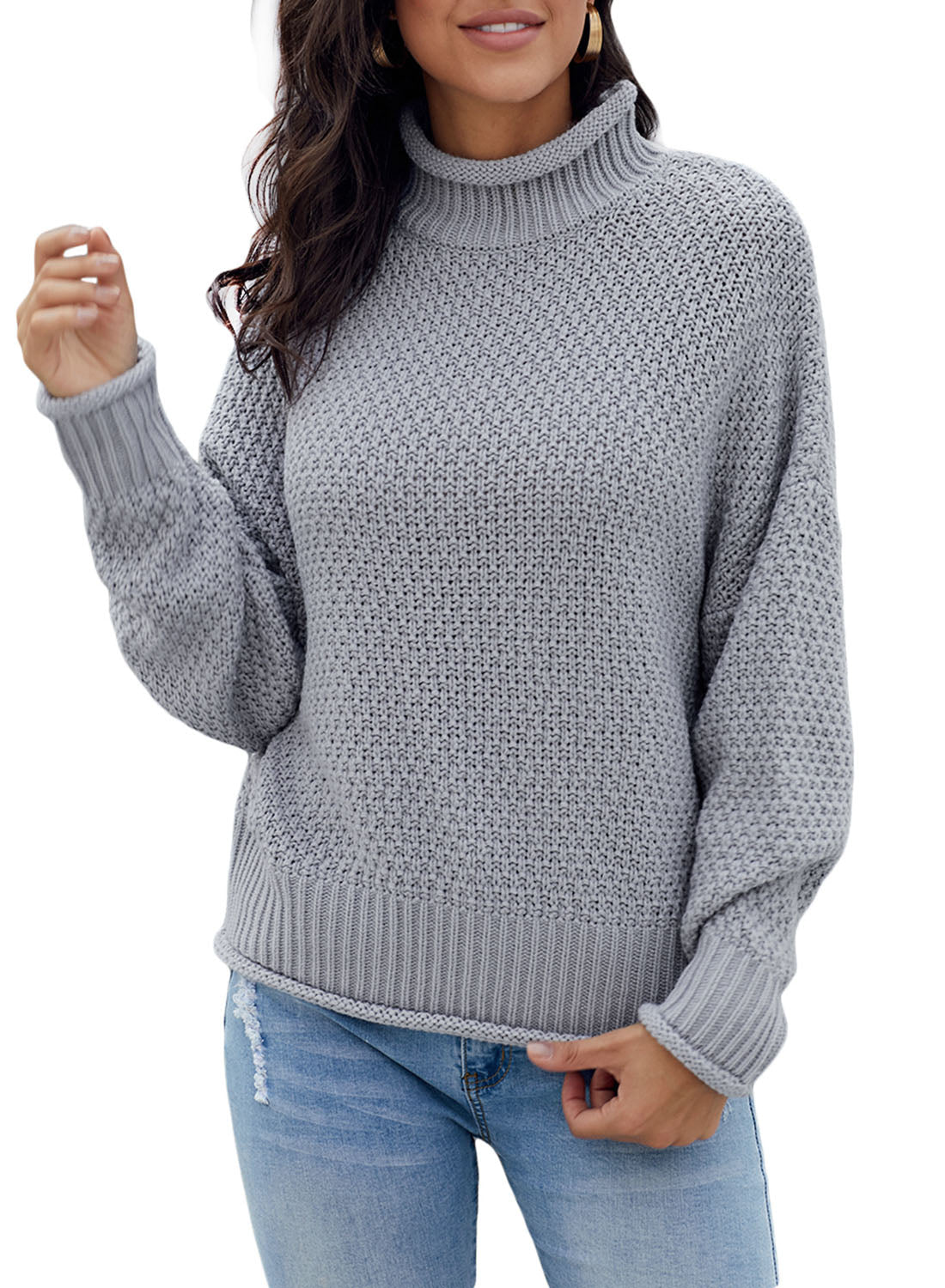 Women's Fashion Cable Knit Turtleneck Sweater Casual Thick Tops Long Sleeve Pullover