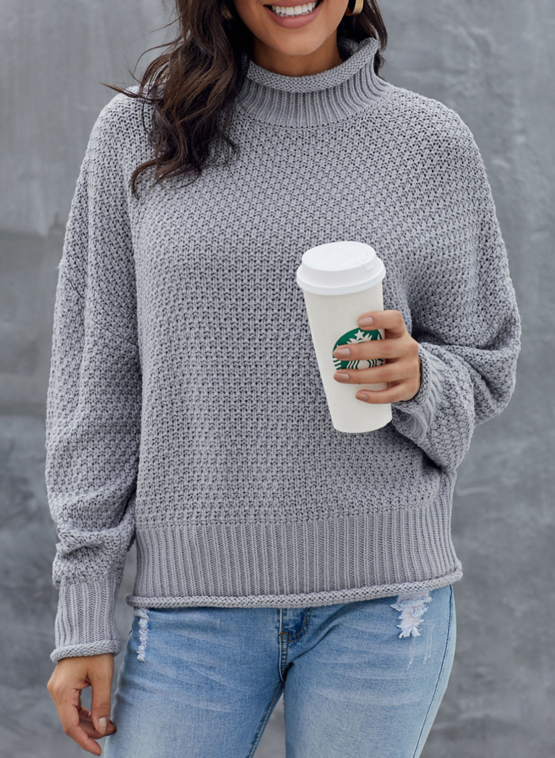 Women's Fashion Cable Knit Turtleneck Sweater Casual Thick Tops Long Sleeve Pullover