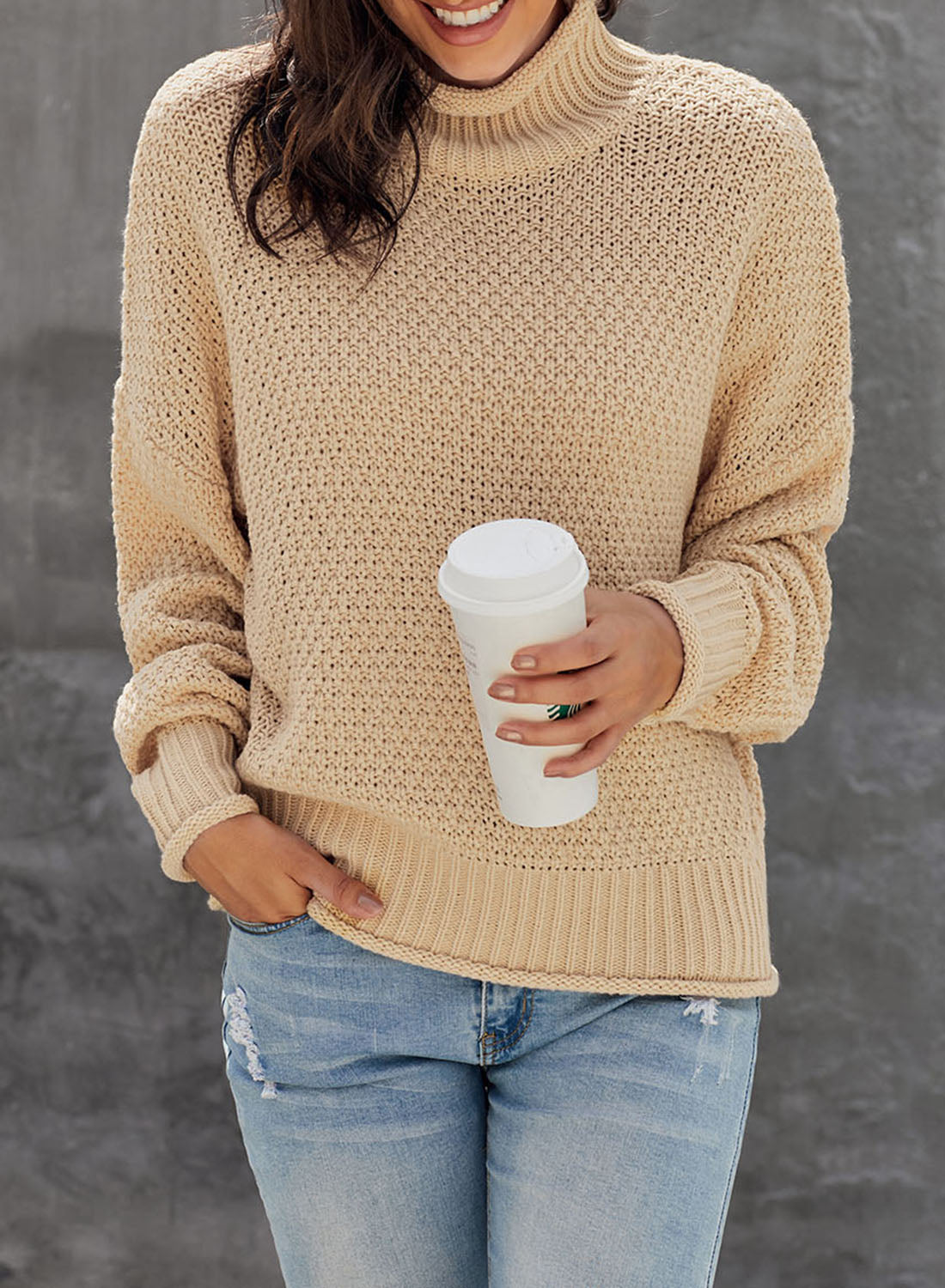 Women's Fashion Cable Knit Turtleneck Sweater Casual Thick Tops Long Sleeve Pullover