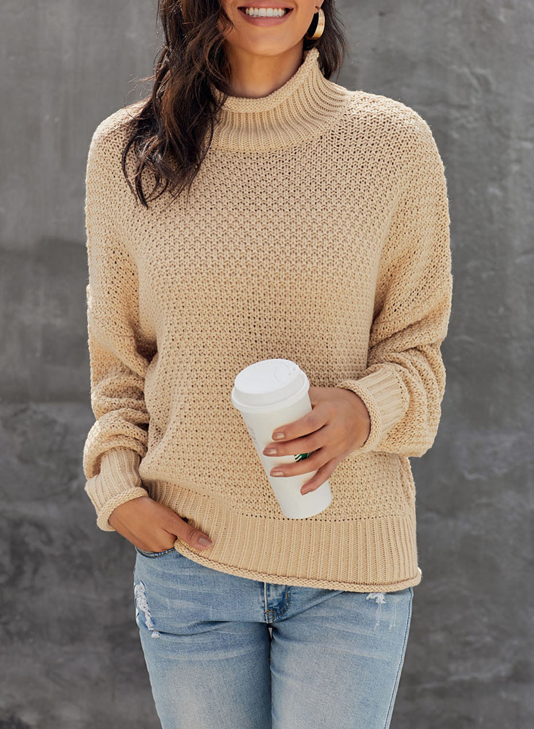 Women's Fashion Cable Knit Turtleneck Sweater Casual Thick Tops Long Sleeve Pullover