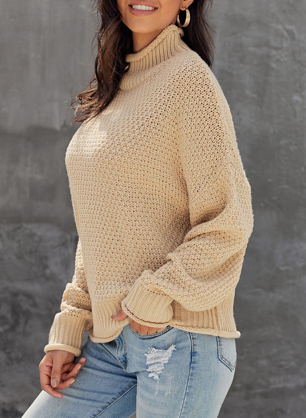 Women's Fashion Cable Knit Turtleneck Sweater Casual Thick Tops Long Sleeve Pullover