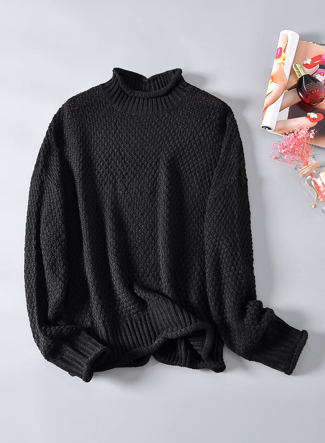 Women's Fashion Cable Knit Turtleneck Sweater Casual Thick Tops Long Sleeve Pullover