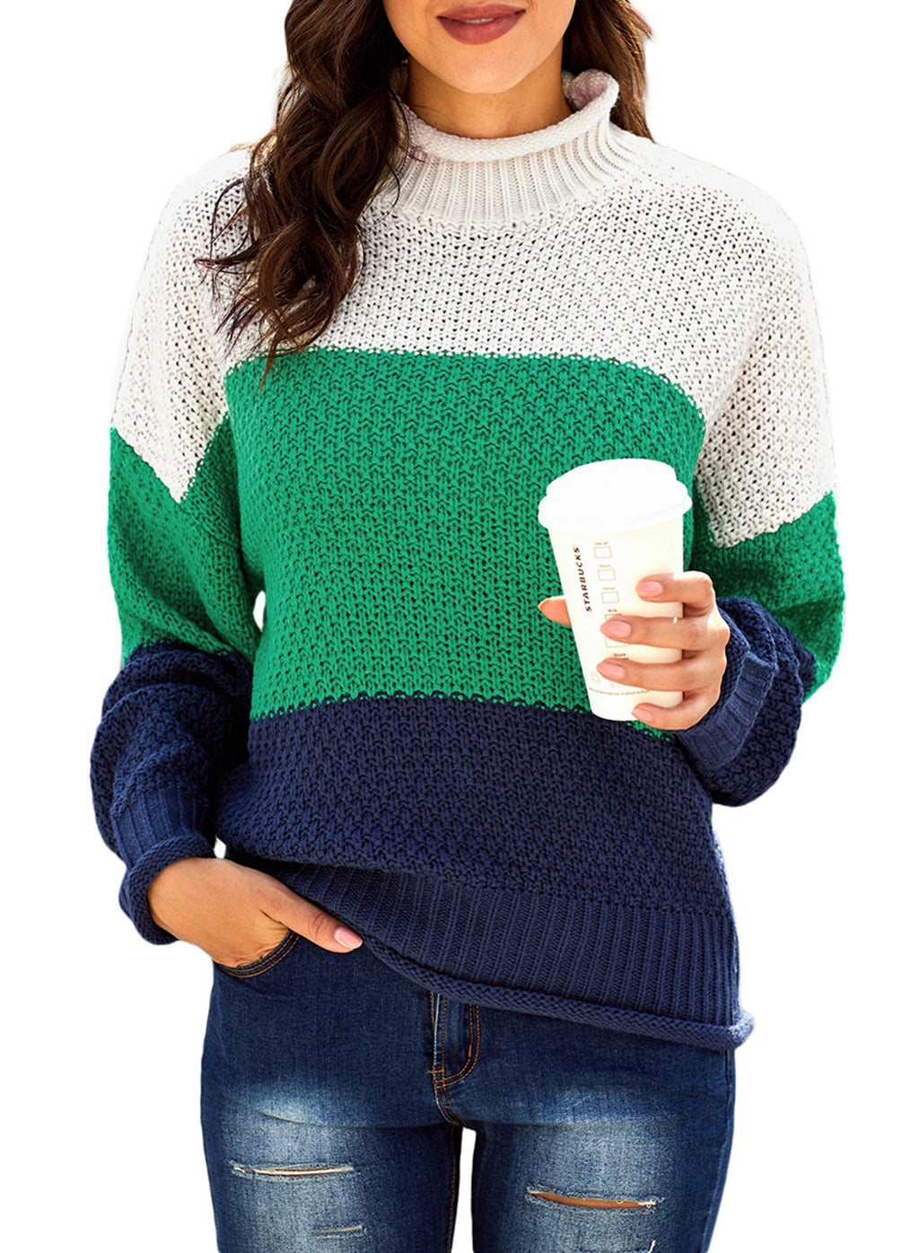 Women's Fashion Cable Knit Turtleneck Sweater Casual Thick Tops Long Sleeve Pullover