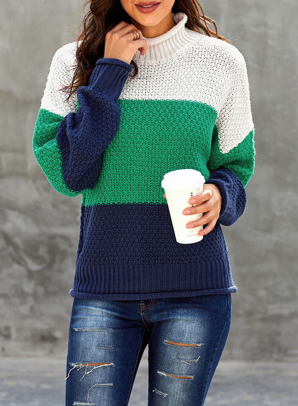 Women's Fashion Cable Knit Turtleneck Sweater Casual Thick Tops Long Sleeve Pullover