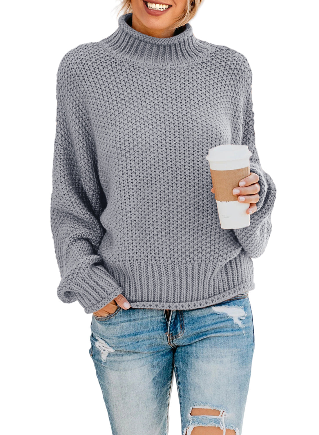 Women's Fashion Cable Knit Turtleneck Sweater Casual Thick Tops Long Sleeve Pullover
