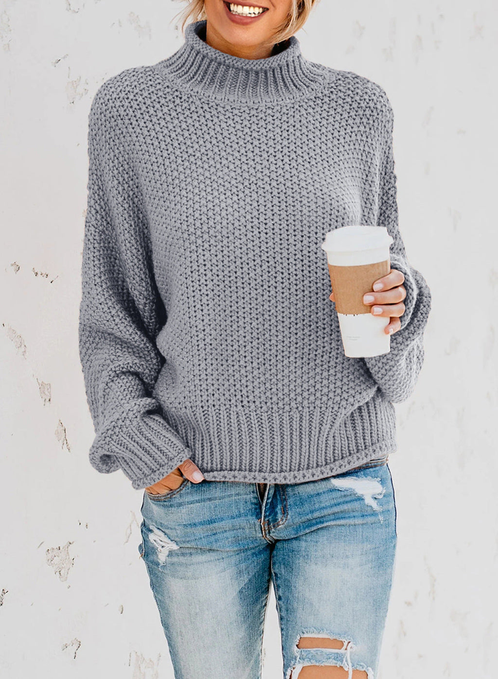 Women's Fashion Cable Knit Turtleneck Sweater Casual Thick Tops Long Sleeve Pullover