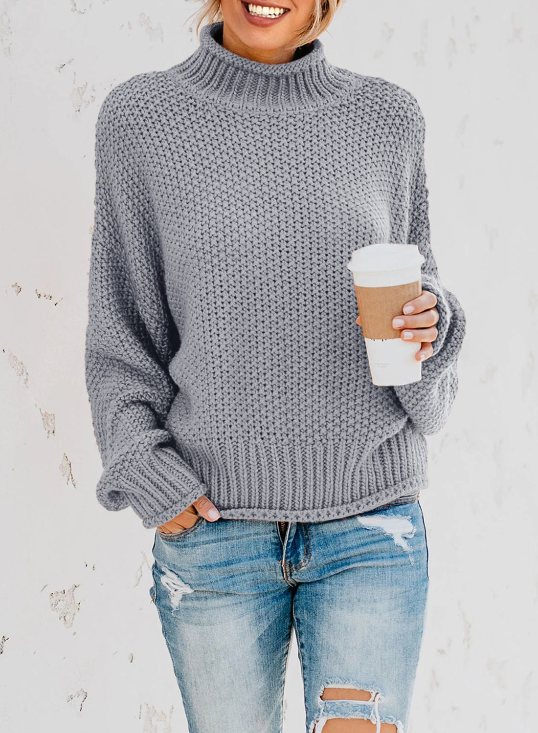 Women's Fashion Cable Knit Turtleneck Sweater Casual Thick Tops Long Sleeve Pullover