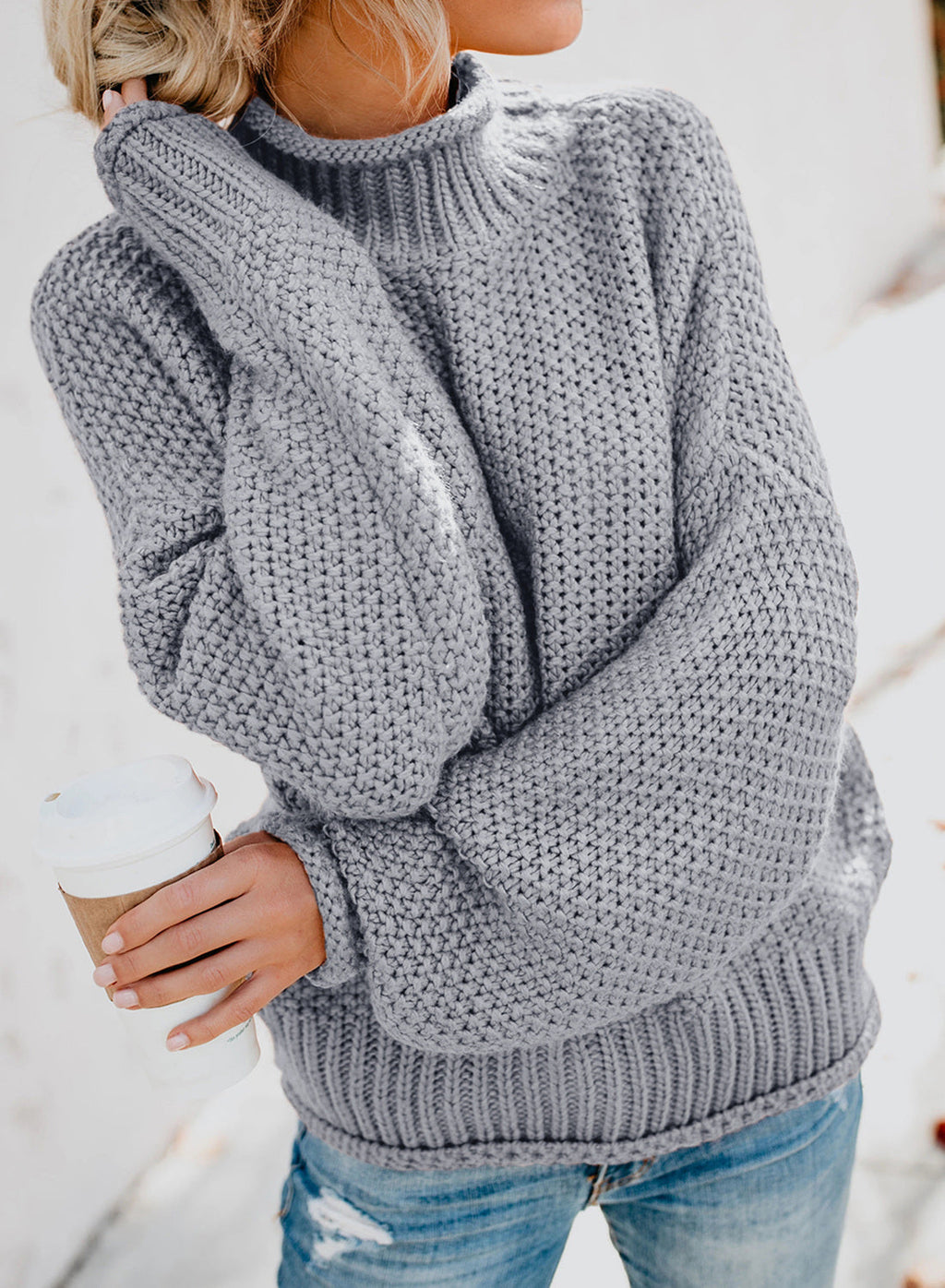 Women's Fashion Cable Knit Turtleneck Sweater Casual Thick Tops Long Sleeve Pullover