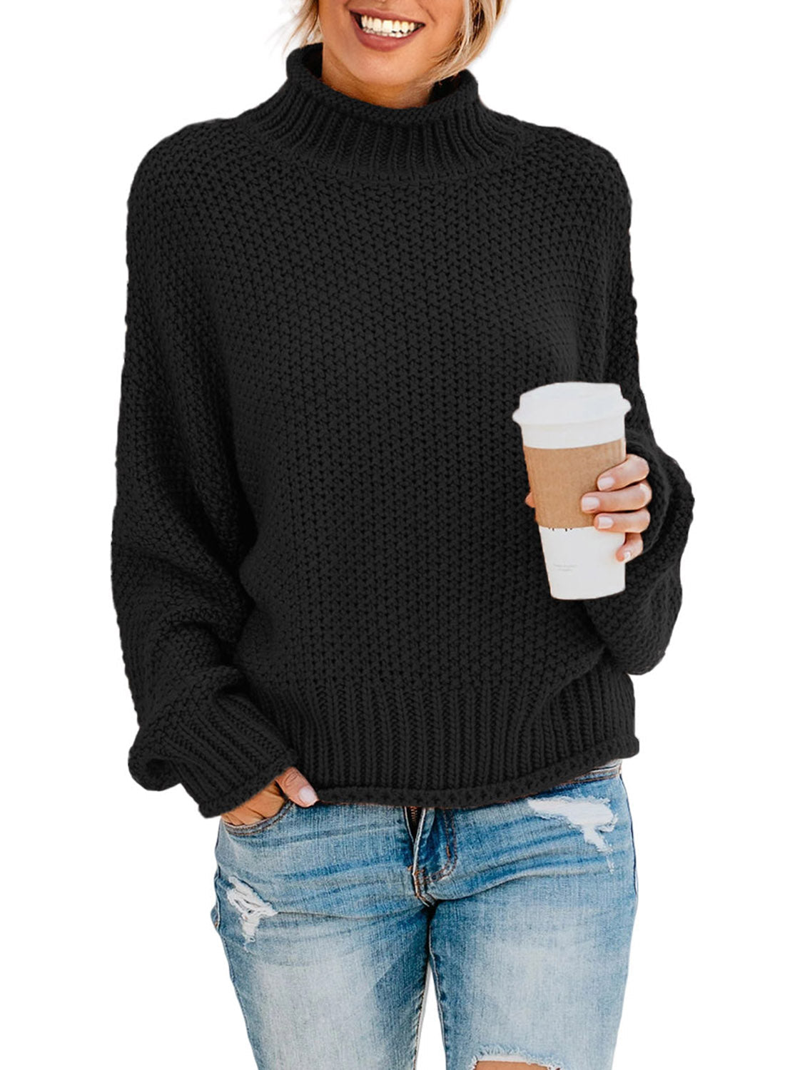 Women's Fashion Cable Knit Turtleneck Sweater Casual Thick Tops Long Sleeve Pullover