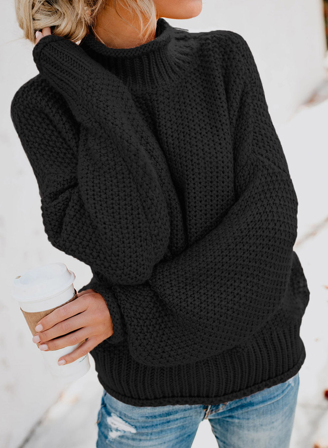 Women's Fashion Cable Knit Turtleneck Sweater Casual Thick Tops Long Sleeve Pullover