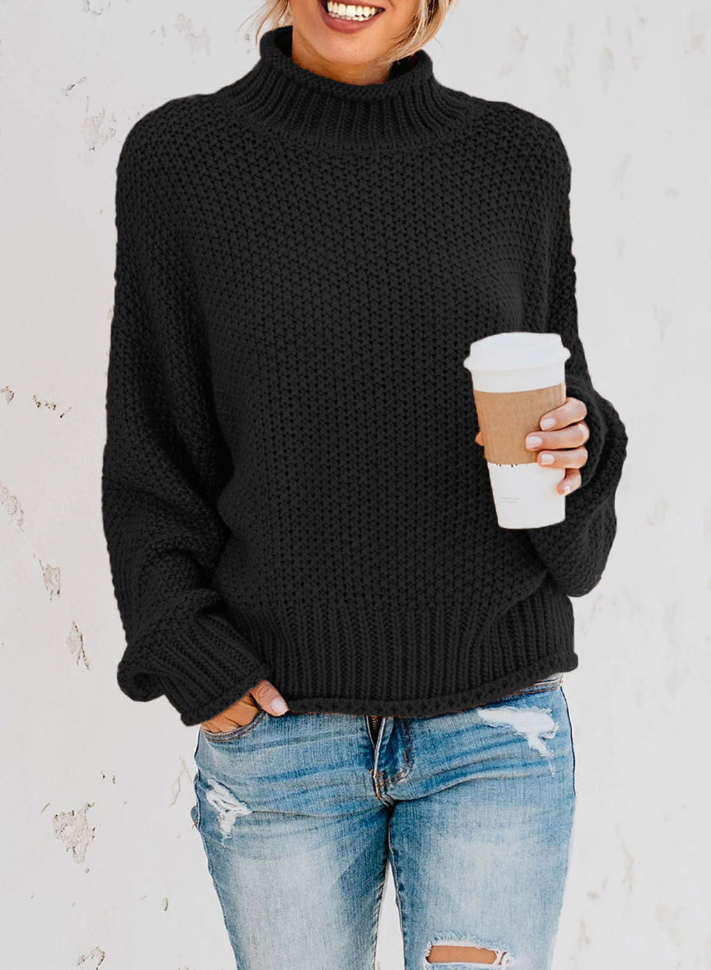 Women's Fashion Cable Knit Turtleneck Sweater Casual Thick Tops Long Sleeve Pullover