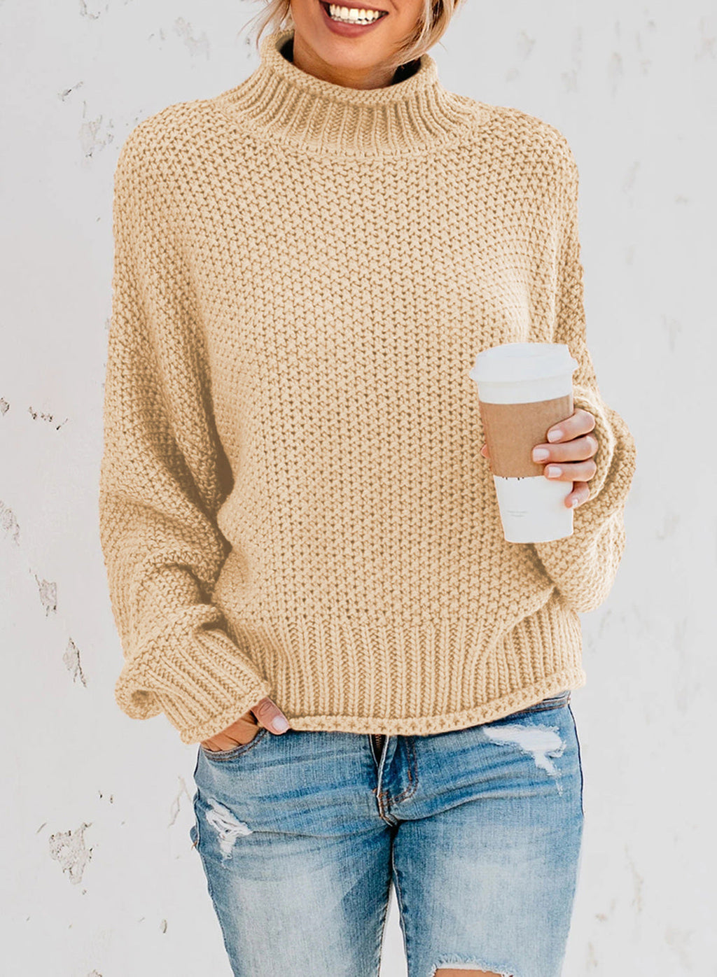 Women's Fashion Cable Knit Turtleneck Sweater Casual Thick Tops Long Sleeve Pullover