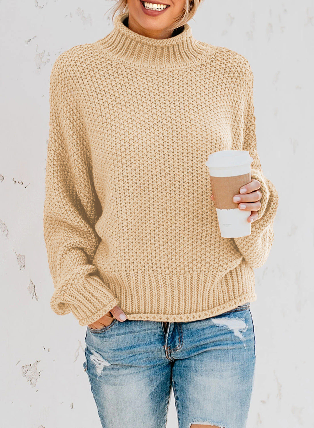 Women's Fashion Cable Knit Turtleneck Sweater Casual Thick Tops Long Sleeve Pullover