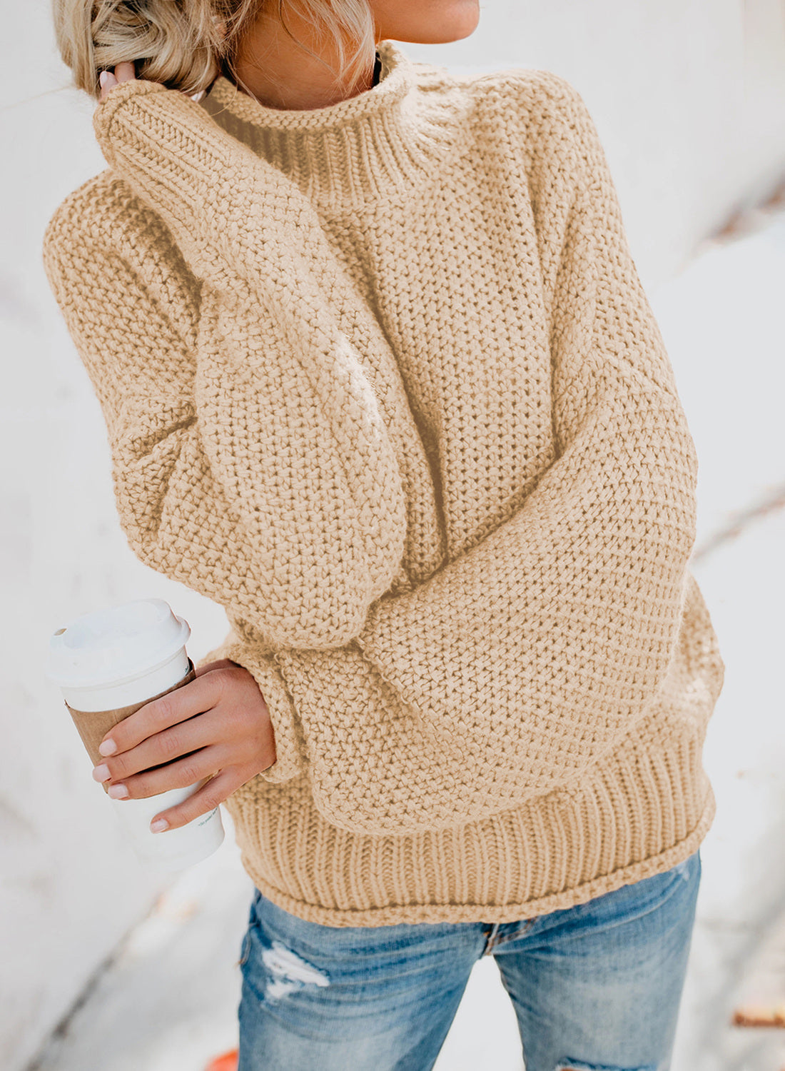 Women's Fashion Cable Knit Turtleneck Sweater Casual Thick Tops Long Sleeve Pullover
