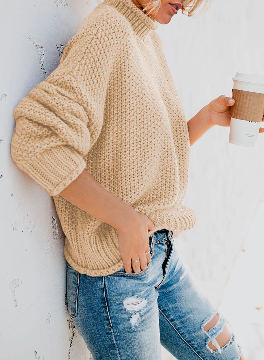 Women's Fashion Cable Knit Turtleneck Sweater Casual Thick Tops Long Sleeve Pullover