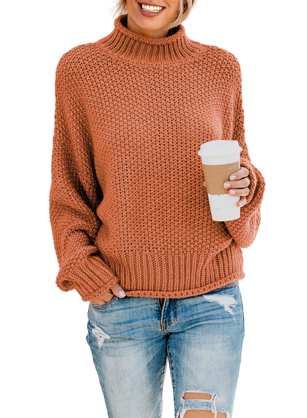 Women's Fashion Cable Knit Turtleneck Sweater Casual Thick Tops Long Sleeve Pullover