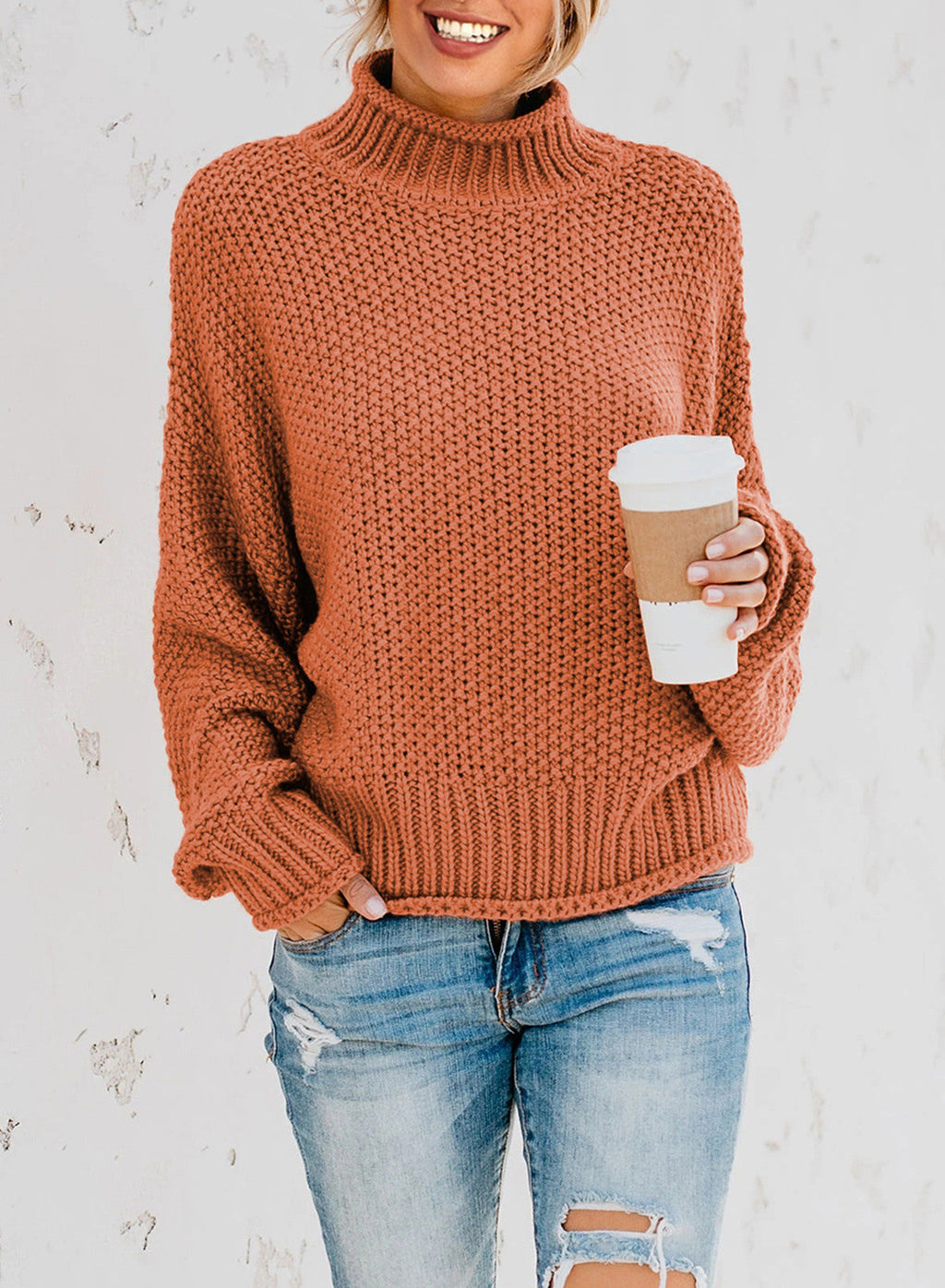Women's Fashion Cable Knit Turtleneck Sweater Casual Thick Tops Long Sleeve Pullover