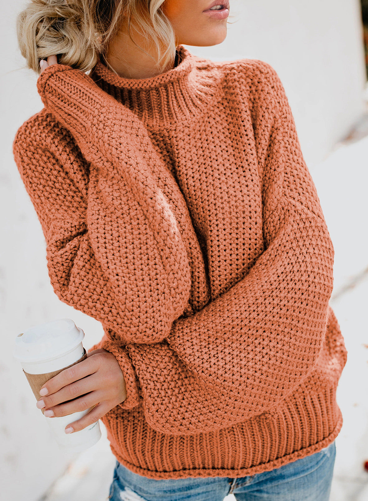 Women's Fashion Cable Knit Turtleneck Sweater Casual Thick Tops Long Sleeve Pullover