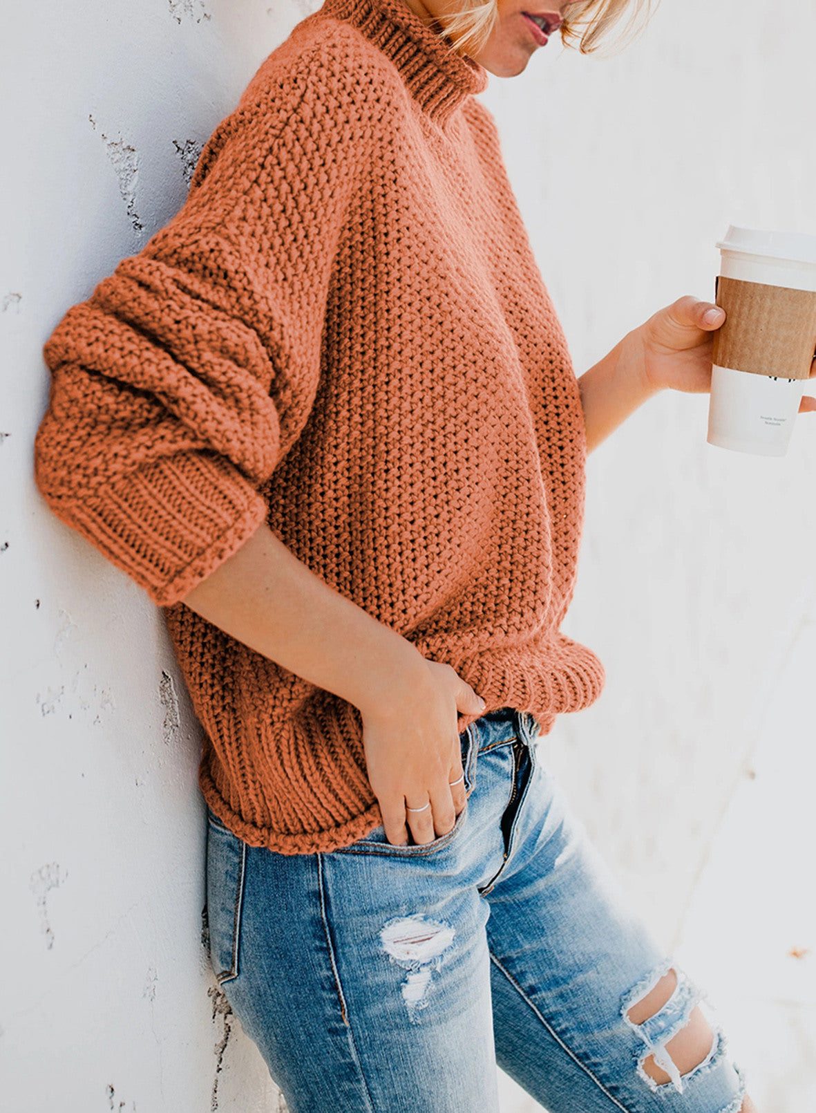 Women's Fashion Cable Knit Turtleneck Sweater Casual Thick Tops Long Sleeve Pullover
