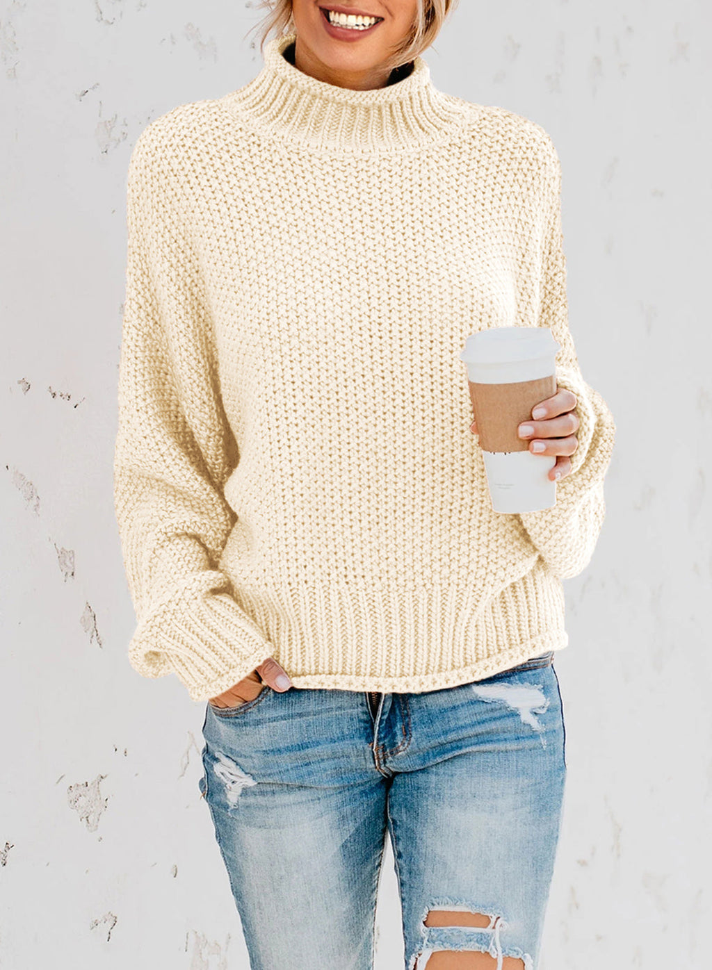 Women's Fashion Cable Knit Turtleneck Sweater Casual Thick Tops Long Sleeve Pullover