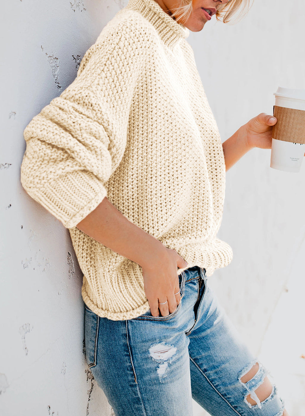 Women's Fashion Cable Knit Turtleneck Sweater Casual Thick Tops Long Sleeve Pullover