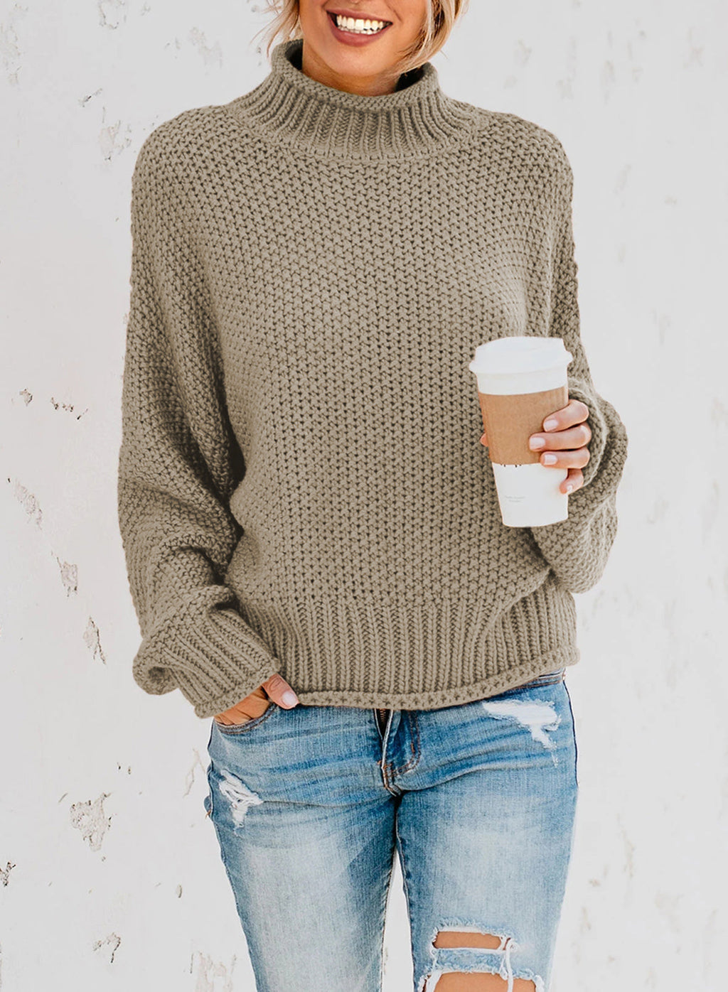 Women's Fashion Cable Knit Turtleneck Sweater Casual Thick Tops Long Sleeve Pullover