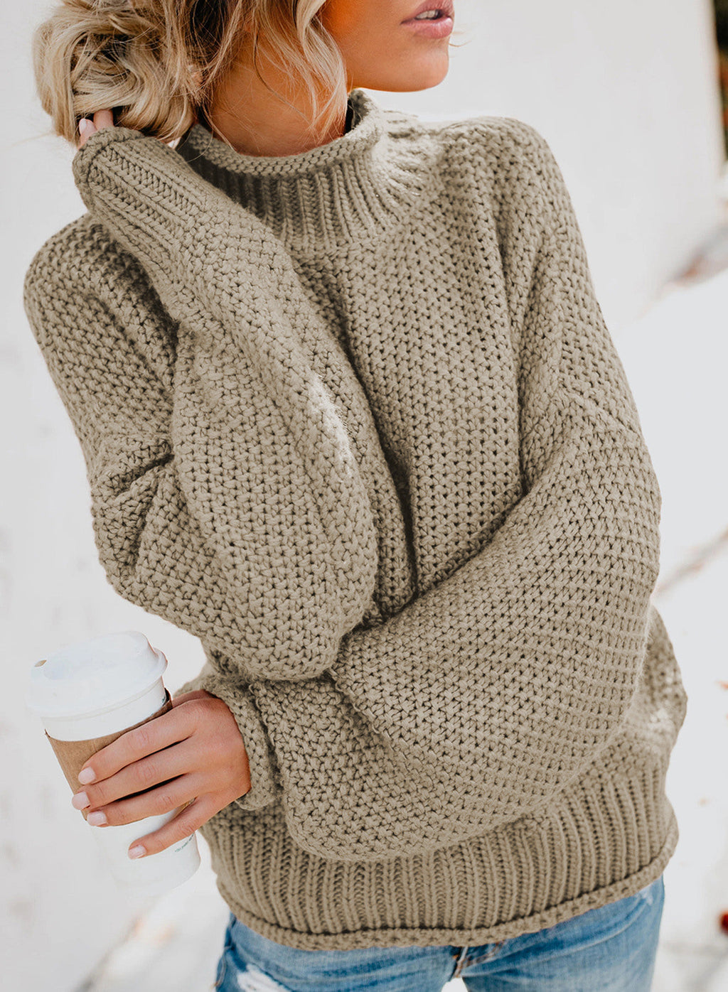 Women's Fashion Cable Knit Turtleneck Sweater Casual Thick Tops Long Sleeve Pullover