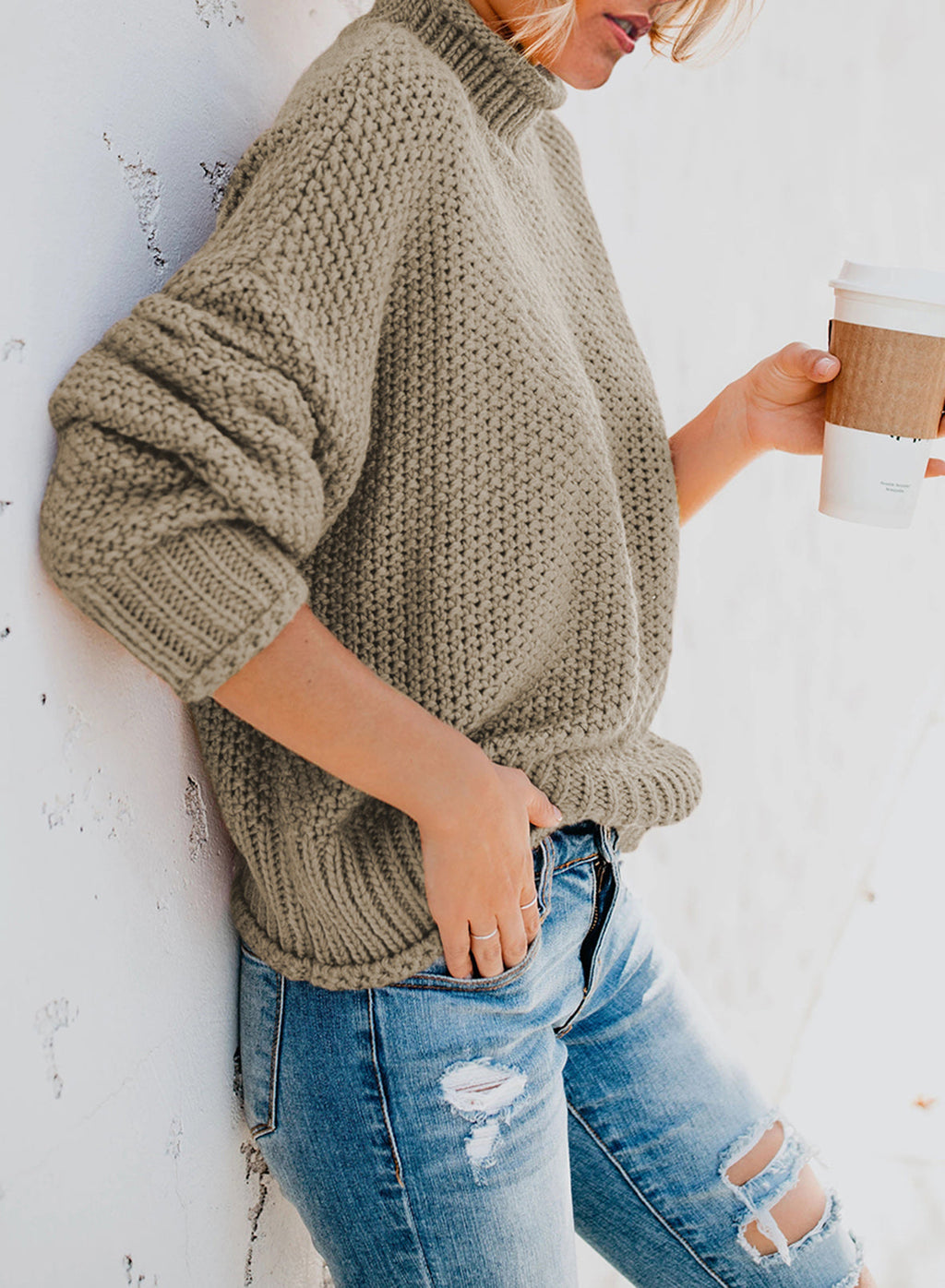 Women's Fashion Cable Knit Turtleneck Sweater Casual Thick Tops Long Sleeve Pullover