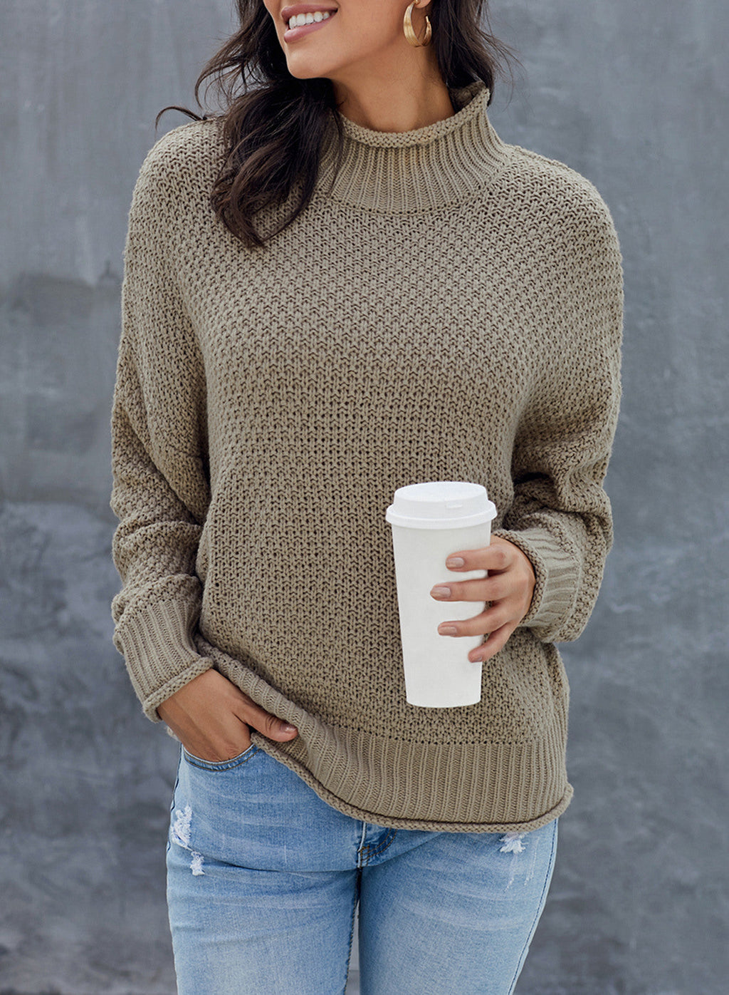 Women's Fashion Cable Knit Turtleneck Sweater Casual Thick Tops Long Sleeve Pullover
