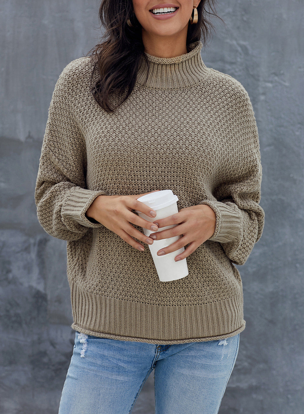 Women's Fashion Cable Knit Turtleneck Sweater Casual Thick Tops Long Sleeve Pullover