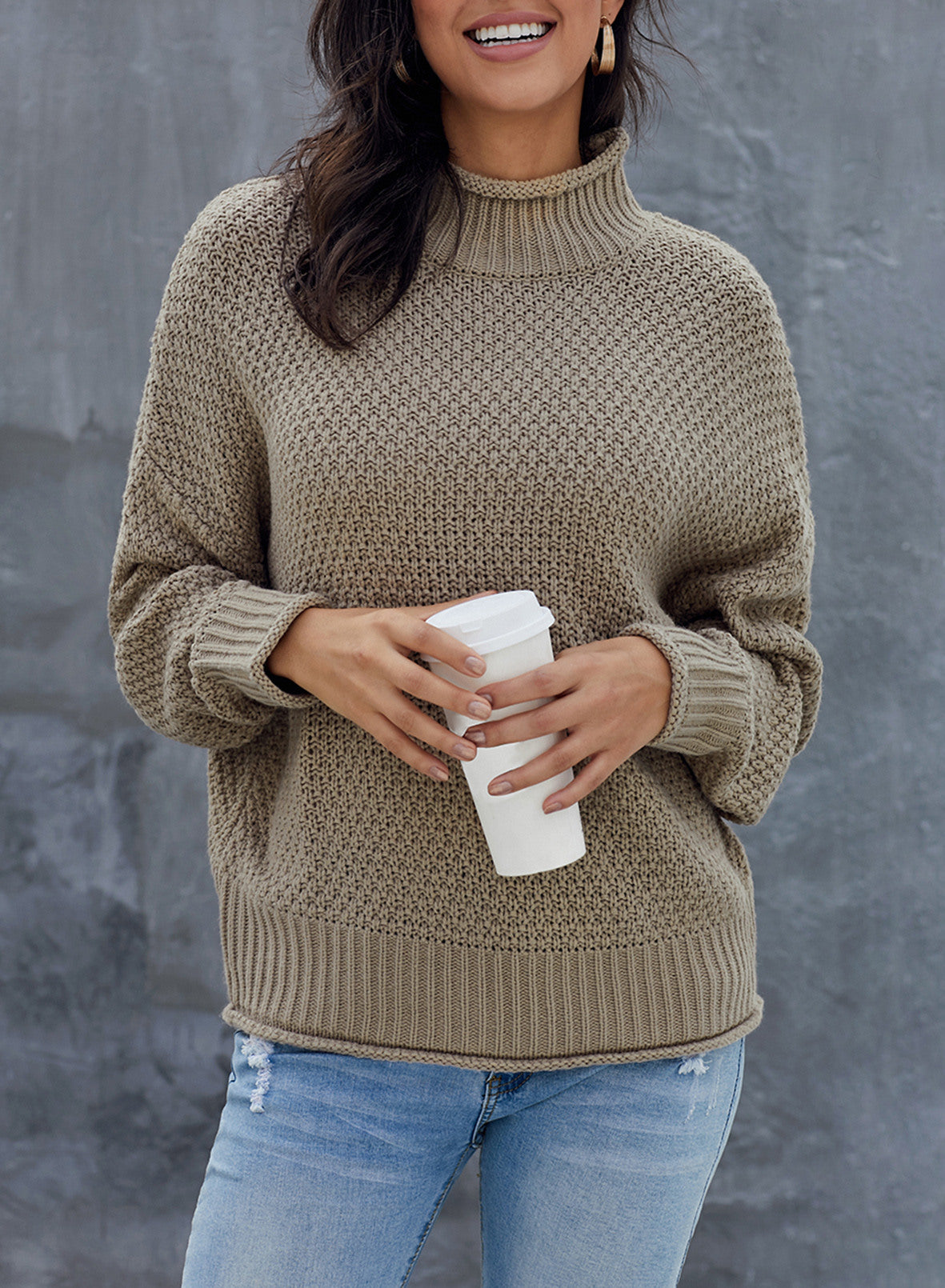 Women's Fashion Cable Knit Turtleneck Sweater Casual Thick Tops Long Sleeve Pullover