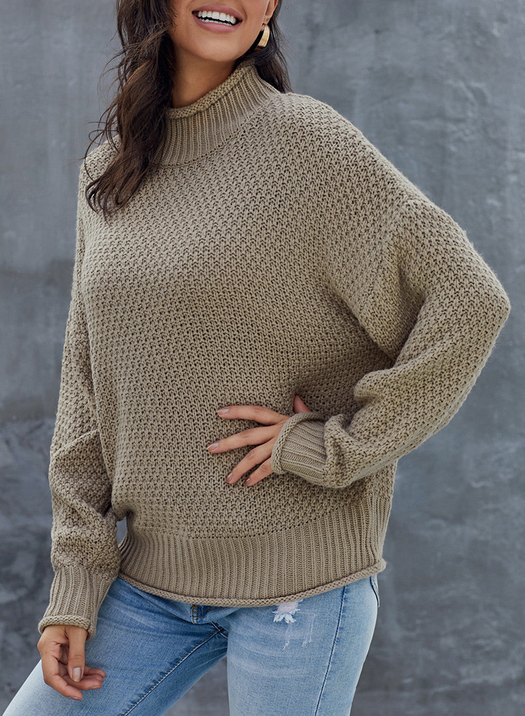 Women's Fashion Cable Knit Turtleneck Sweater Casual Thick Tops Long Sleeve Pullover