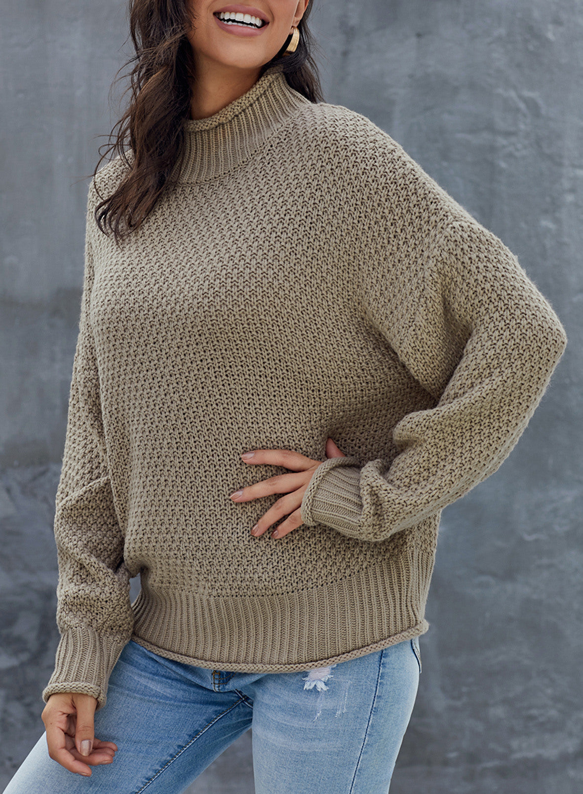 Women's Fashion Cable Knit Turtleneck Sweater Casual Thick Tops Long Sleeve Pullover