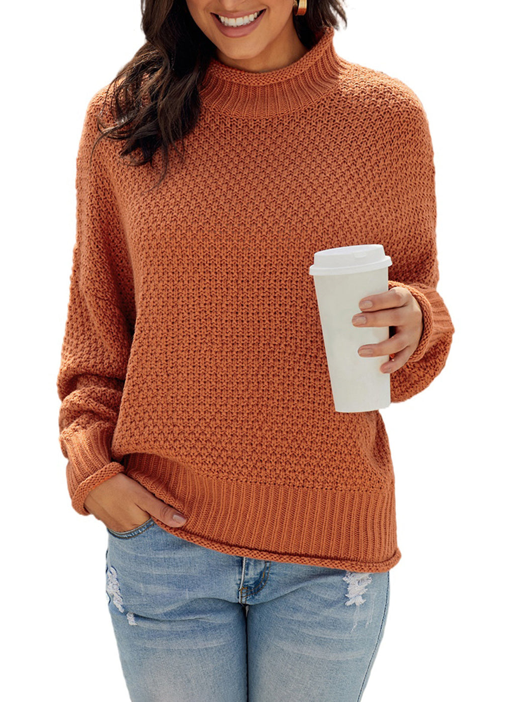 Women's Fashion Cable Knit Turtleneck Sweater Casual Thick Tops Long Sleeve Pullover