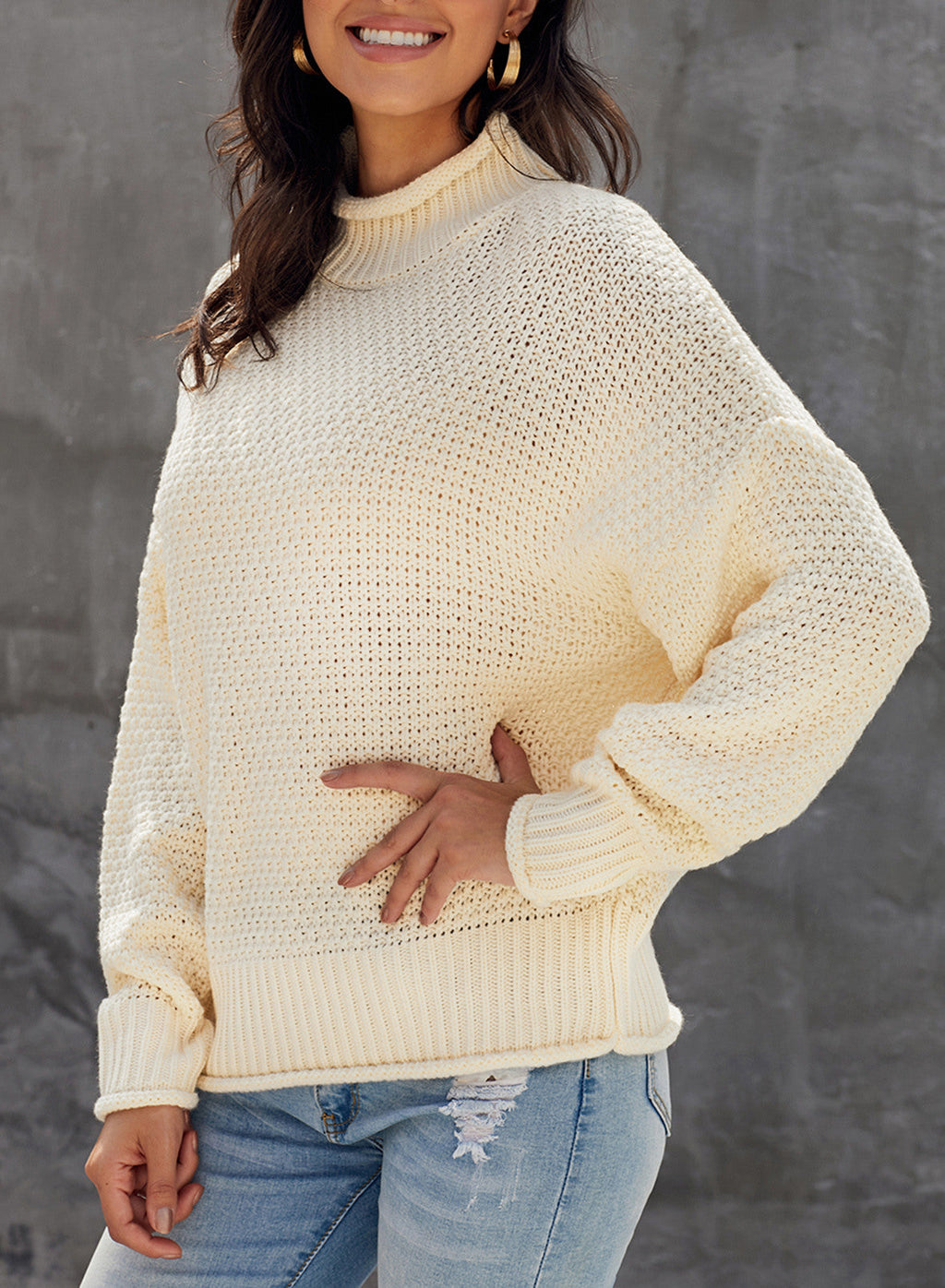 Women's Fashion Cable Knit Turtleneck Sweater Casual Thick Tops Long Sleeve Pullover