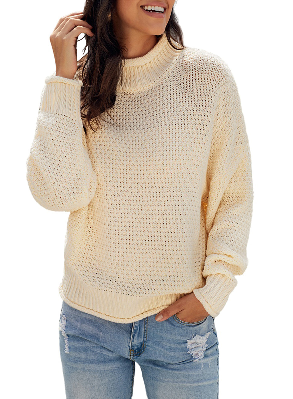 Women's Fashion Cable Knit Turtleneck Sweater Casual Thick Tops Long Sleeve Pullover