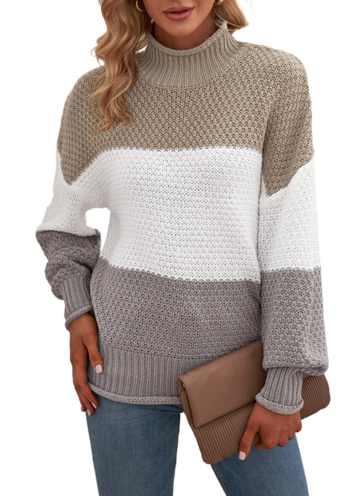 Women's Fashion Cable Knit Turtleneck Sweater Casual Thick Tops Long Sleeve Pullover