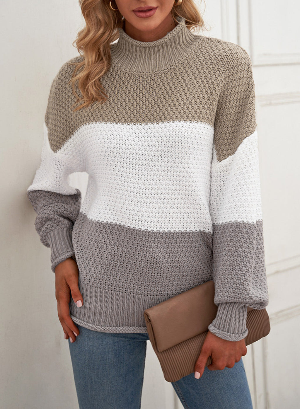 Women's Fashion Cable Knit Turtleneck Sweater Casual Thick Tops Long Sleeve Pullover