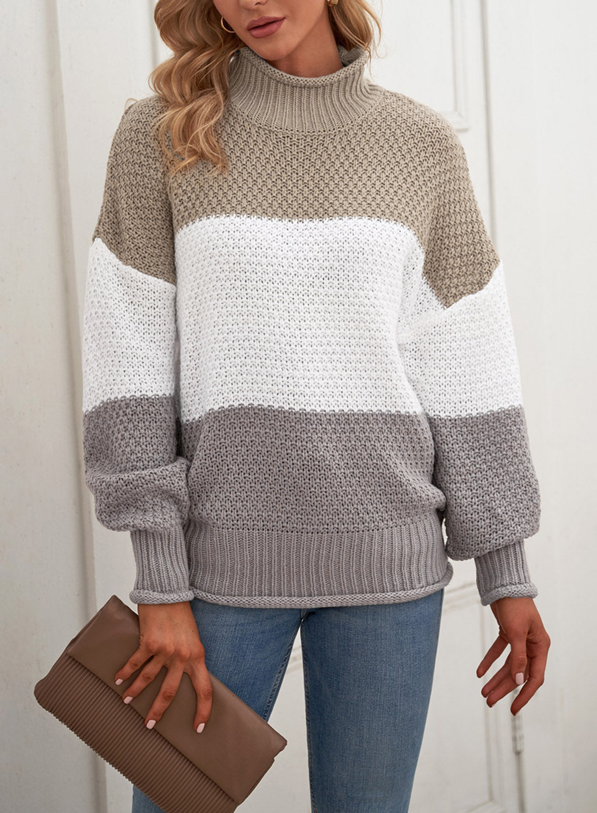 Women's Fashion Cable Knit Turtleneck Sweater Casual Thick Tops Long Sleeve Pullover