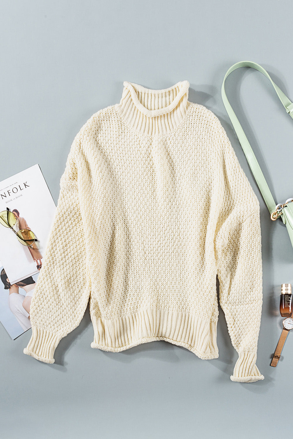 Women's Fashion Cable Knit Turtleneck Sweater Casual Thick Tops Long Sleeve Pullover