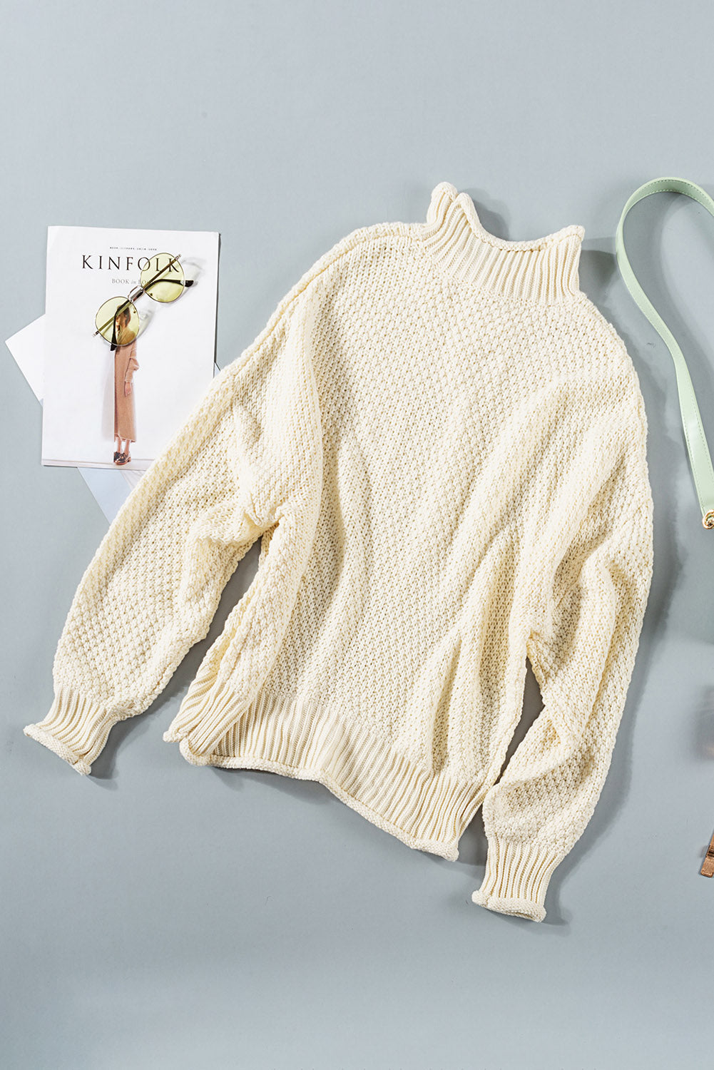 Women's Fashion Cable Knit Turtleneck Sweater Casual Thick Tops Long Sleeve Pullover